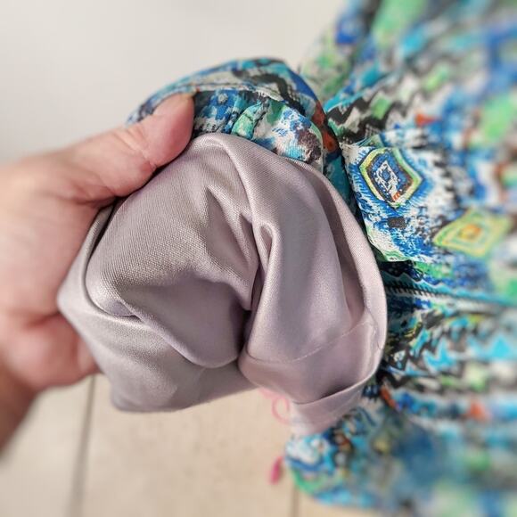 Betsey Johnson Gypset Watercolor Print Crochet trim Boho Chiffon dress size 6 - Picture 7 of 13